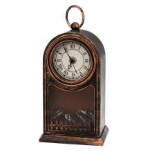 Светодиод.камин «Старинные часы» с эффектом живого огня 14,7x11,7x25см.,батарейки 2*С,бронза,с USB