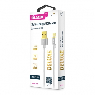 Кабель DELUXE USB 2.0 - MicroUSB 1м  2.1A  белый  OLMIO 041630