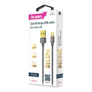 Кабель DELUXE USB 2.0 - MicroUSB 1м  2.1A  серый  OLMIO 041634