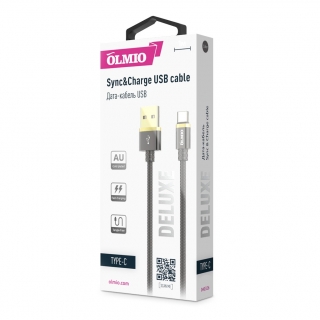 Кабель DELUXE USB 2.0 - Type-C 1м  2.1A  серый  OLMIO 040326