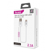 Кабель USB 2.0-Iphone, для Apple iPhone,iPod,iPad 2м белый OLMIO 038687