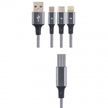 Кабель USB 2.0 А вилка 3в1 (micro+Type+8PIN вилка),1,2м серый U5001