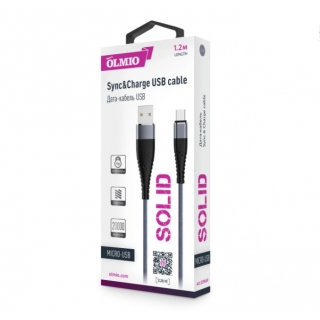 Кабель SOLID USB 2.0 - Lightninig 1.2m 2.1A усиленный чёрный OLMIO 039515